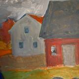 Vintage Oil Painting Harvesting Landscape  by Svan Grandin (1906- 1982)