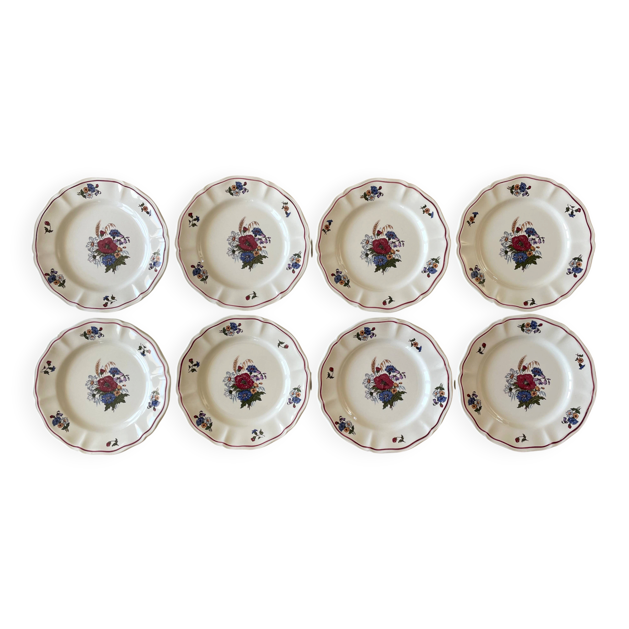 8 antique dessert plates in Sarreguemines earthenware