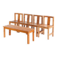 Set of four Scandinavian style chairs + bench. Pine wood. Produced by Sotka. Finland 70s