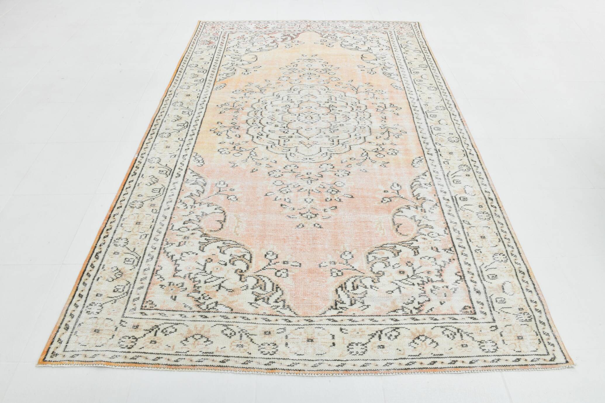 6x9 Turkish Apricot Oriental Vintage Rug, 180x289Cm