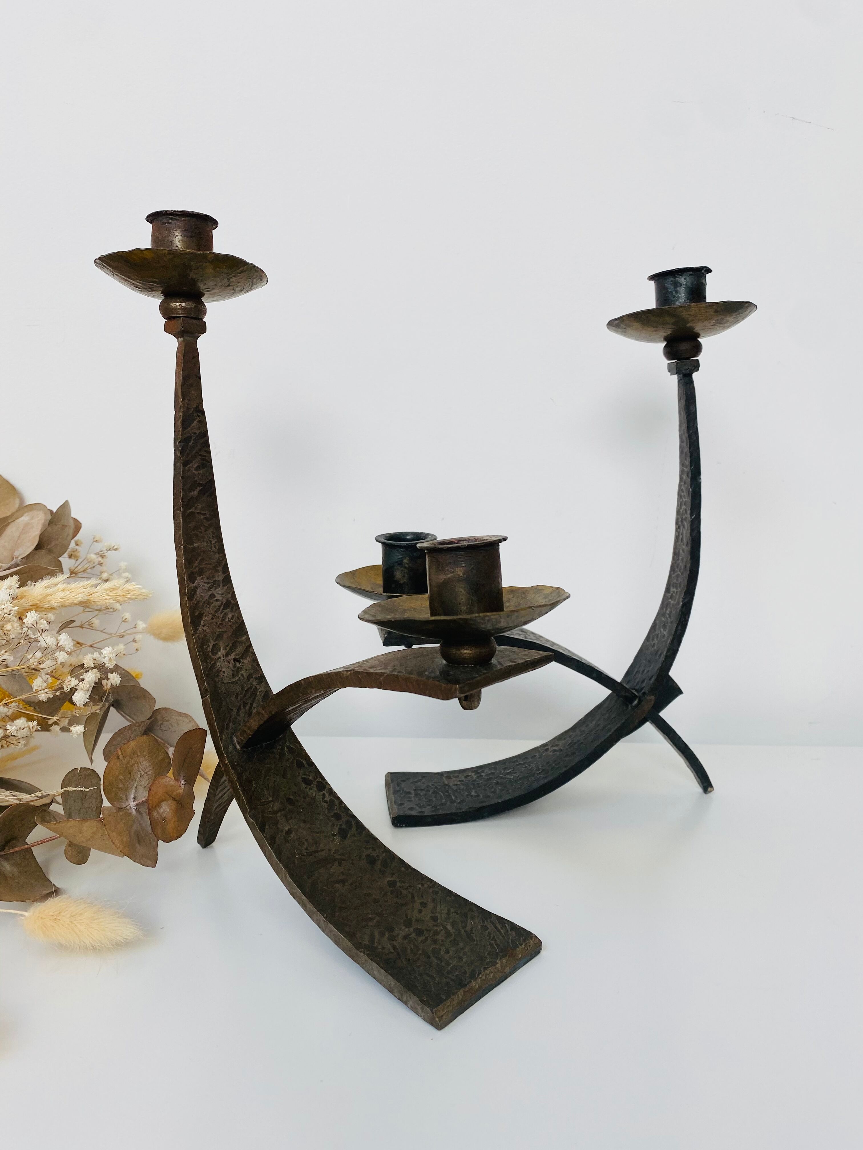 Hammered steel candle holder