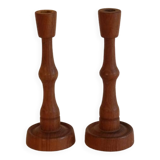 Pair of Scandinavian teak candlesticks 1960