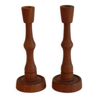 Pair of Scandinavian teak candlesticks 1960