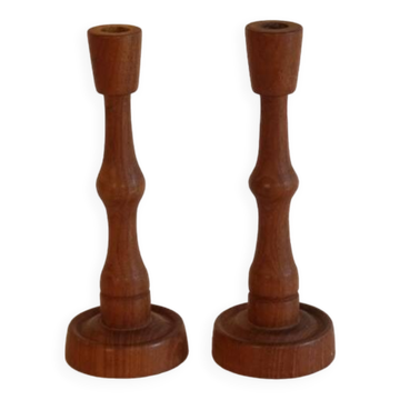 Pair of Scandinavian teak candlesticks 1960