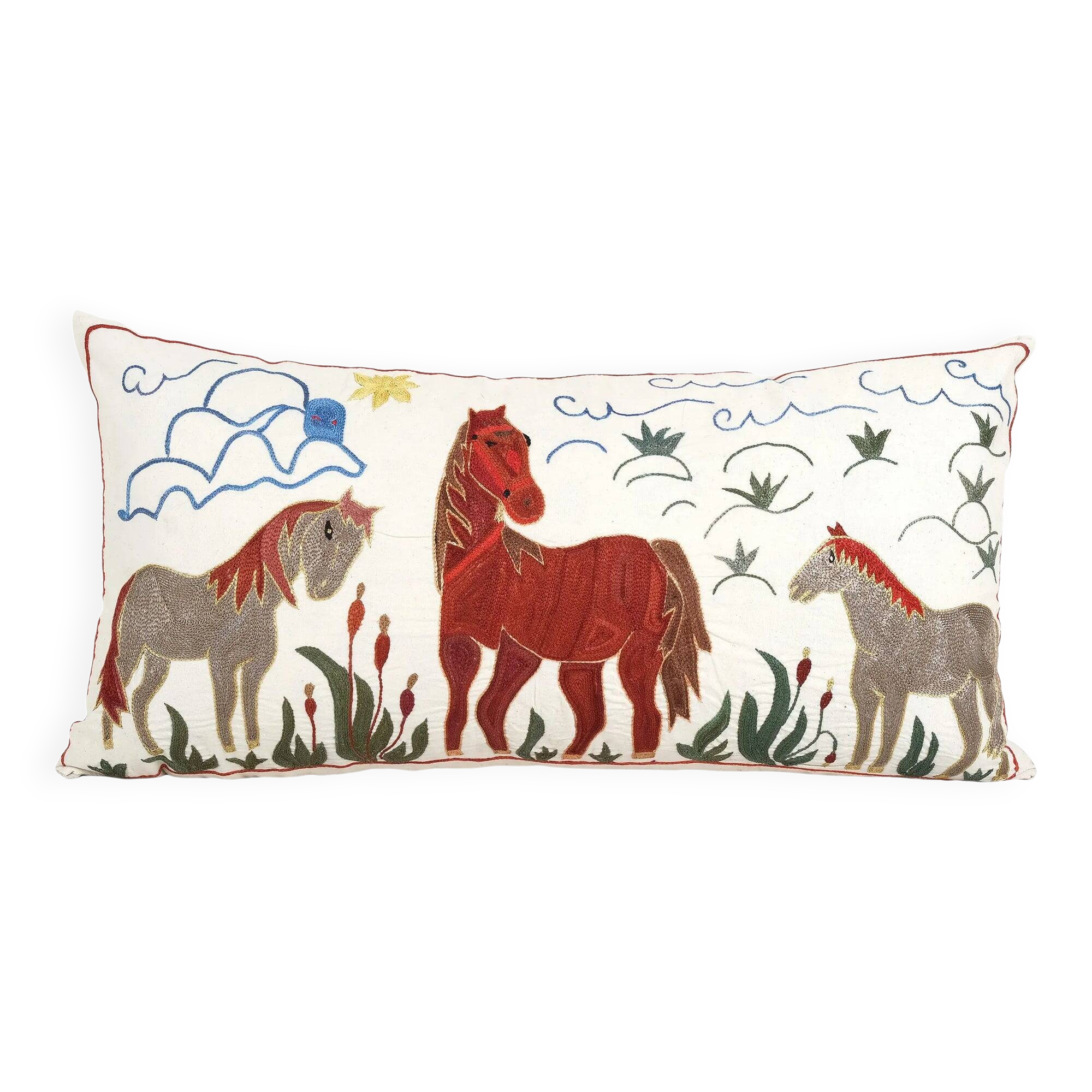 Vintage embroidered cushion cover 46x86 cm