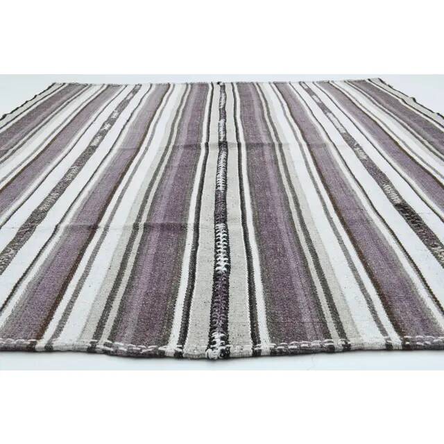 1970s Vintage Turkish Oushak Handmade Wool Cotton Purple Runner Rug 155x186