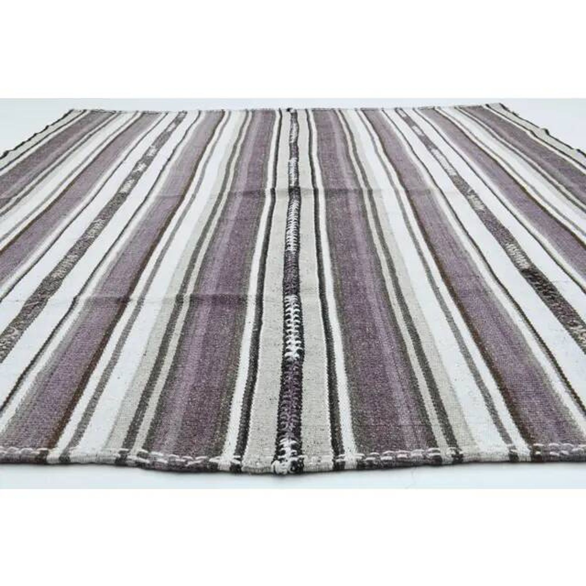 1970s Vintage Turkish Oushak Handmade Wool Cotton Purple Runner Rug 155x186