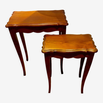 Duo of solid cherry wood tables • Louis XV style
