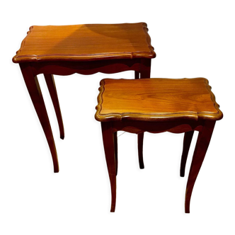 Duo of solid cherry wood tables • Louis XV style