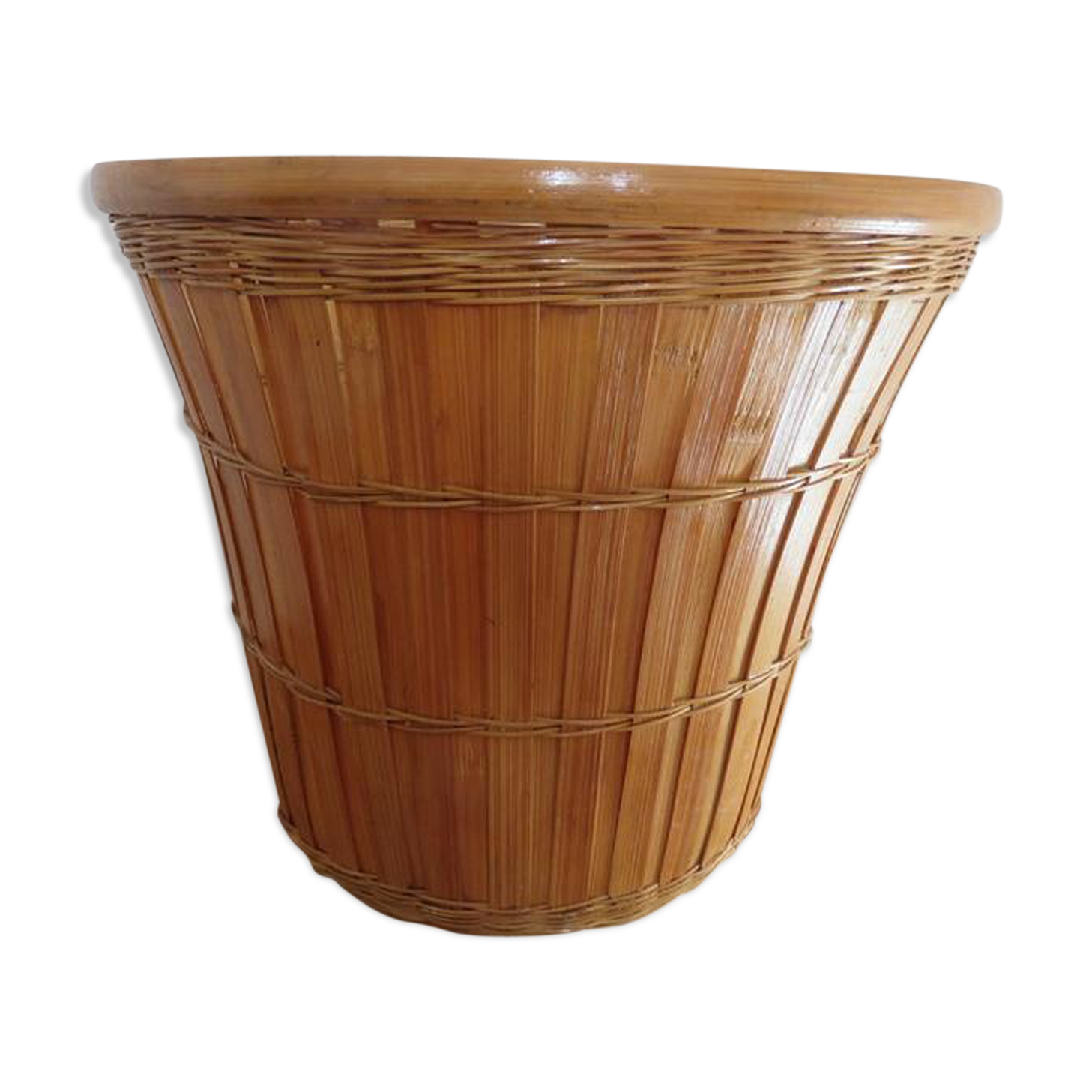 Cache pot en bambou rotin années 70