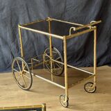 Chariot de bar, desserte en laiton et verre fumé, 1960