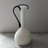 Single flower vase in white and black opaline