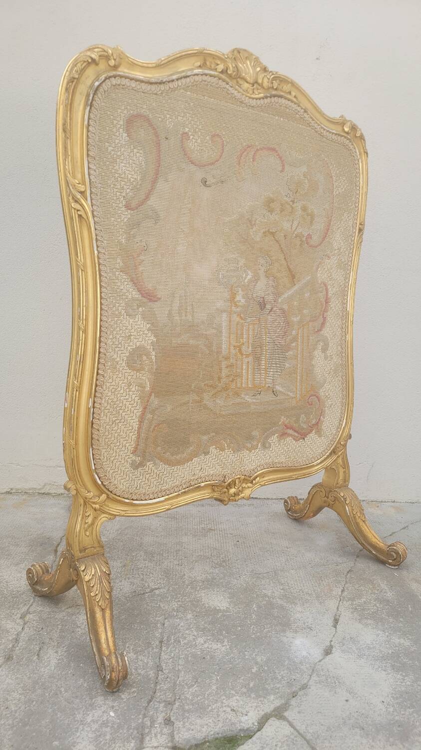 Louis xv style fireplace screen fire screen in gilded wood 19th century tapestry