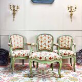 Set of Three Louis XV Style Lacquered Wood Armchairs, 19th Century