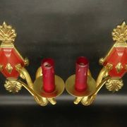Pair of Empire style wall sconces with swans from Petitot - bronze & bordeaux patina.