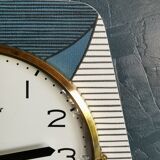 Vintage clock silent trapezoid wall clock "Trophy blue white ochre"