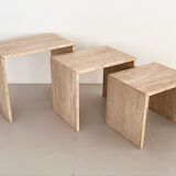 Nesting coffee tables in travertine stone from the 1970