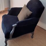 Neo-baroque black velvet club armchair
