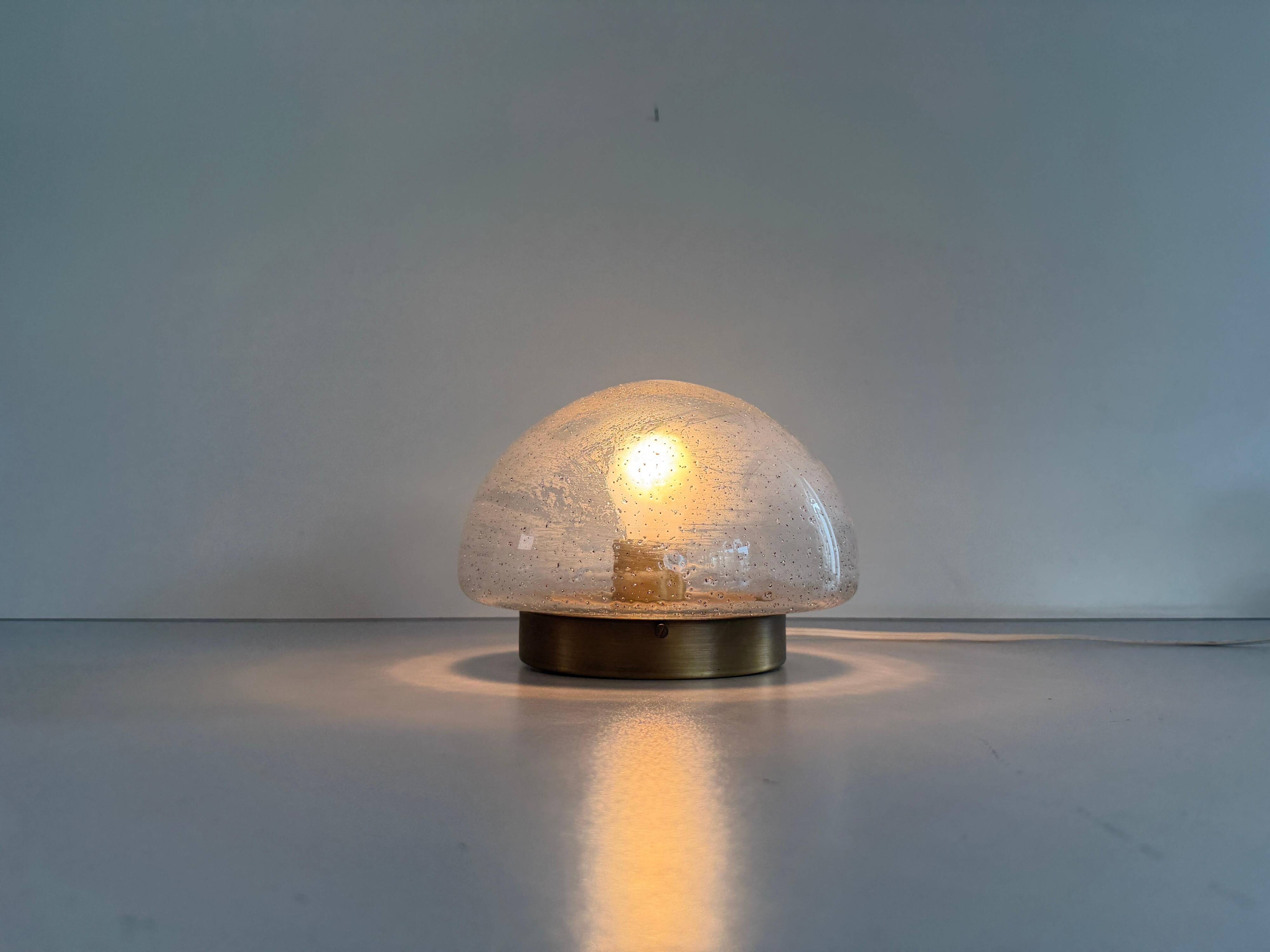 Flush glass shade with bubble texture and brass base by Hillebrand, 1960s, Germany.