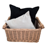 Panier Vintage Anse Rangement Mid Century Panier en osier tressé marron Travail manuel Hygge Skandi