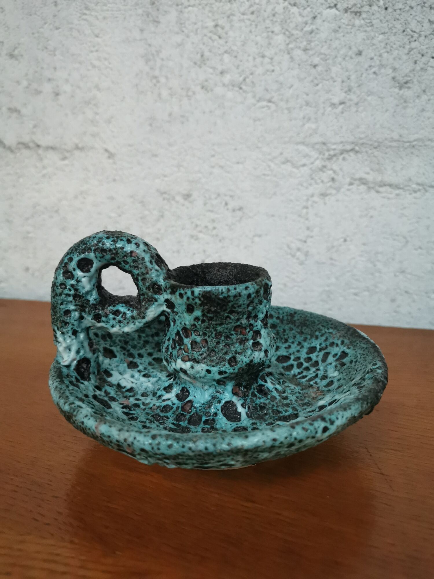 Bougeoir ancien en céramique Fat Lava