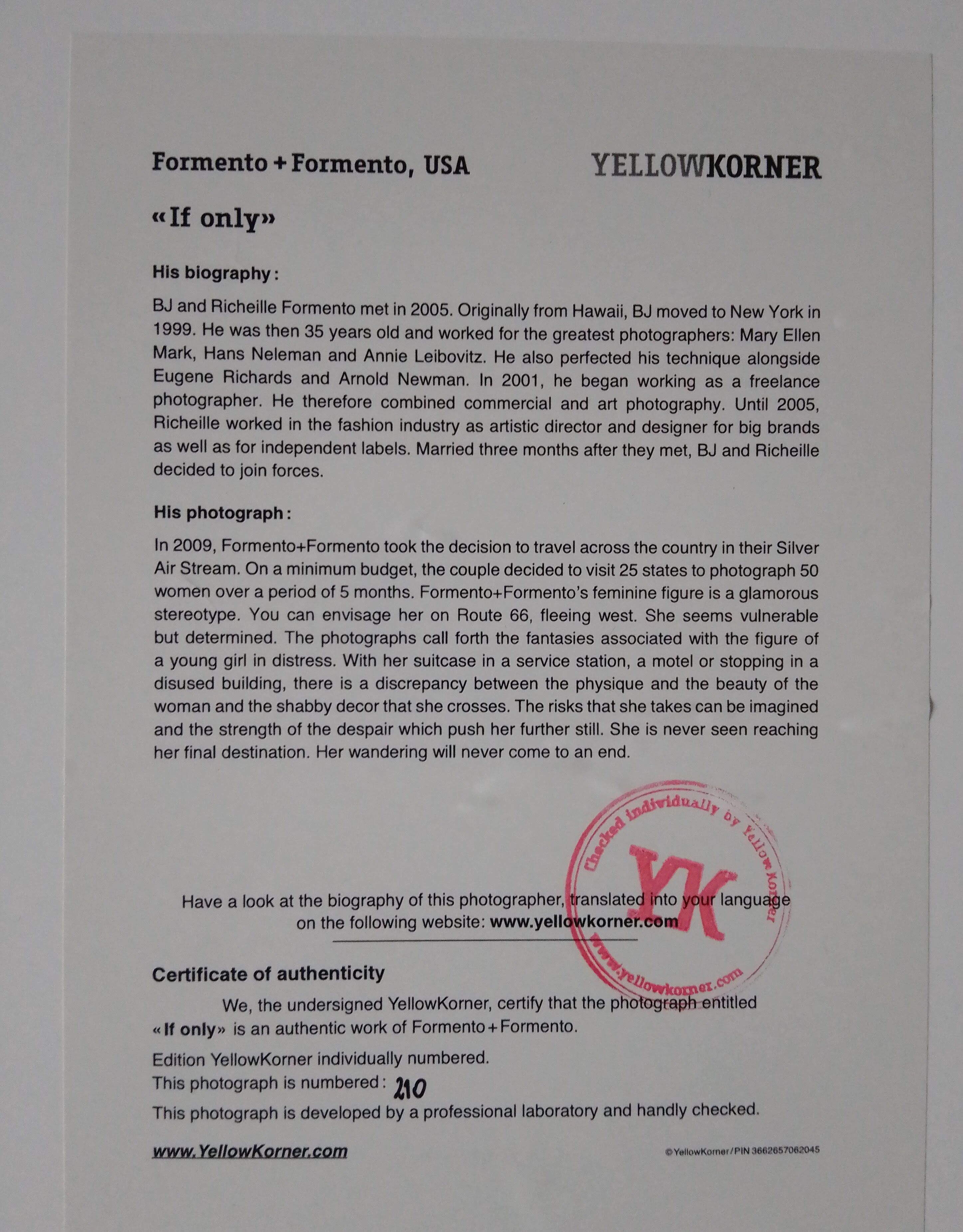 Photographie sous cadre numérotée " If Only"de Formento & Formento