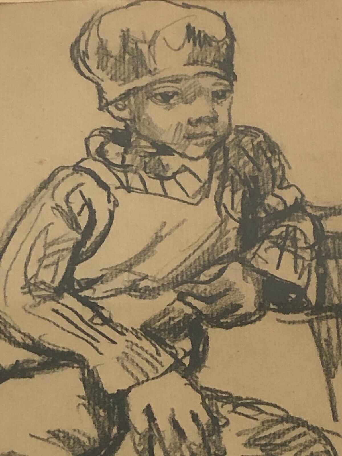 Charcoal on paper by Bernardin or Barnadouin Garçon à la gavroche