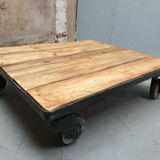 Industrial coffee table on wheels