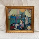 Oil painting on canvas signed dimensions: height -60cm- width -64 cm-