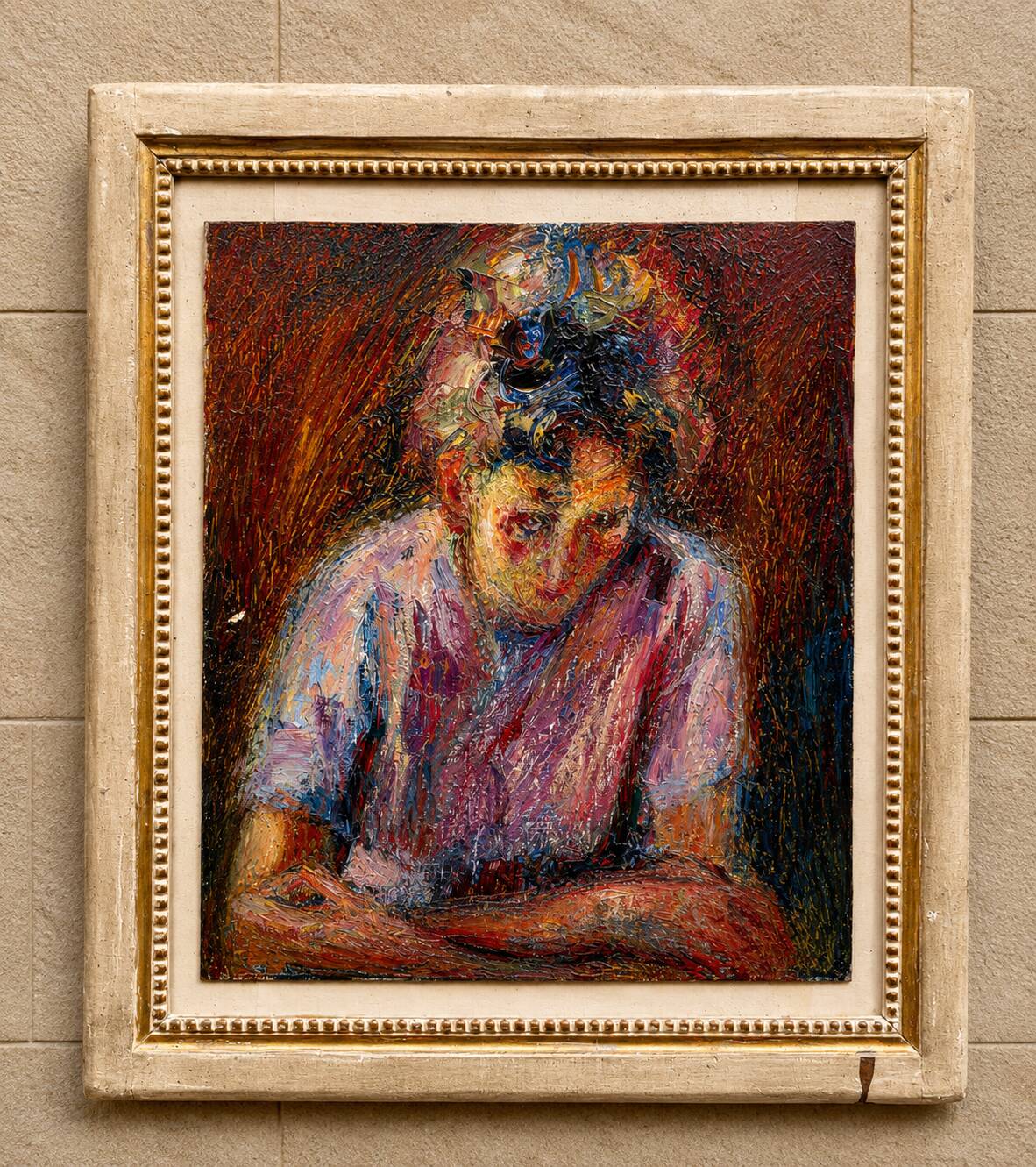 Oil on canvas – Expressionist portrait of a young woman – 20th century