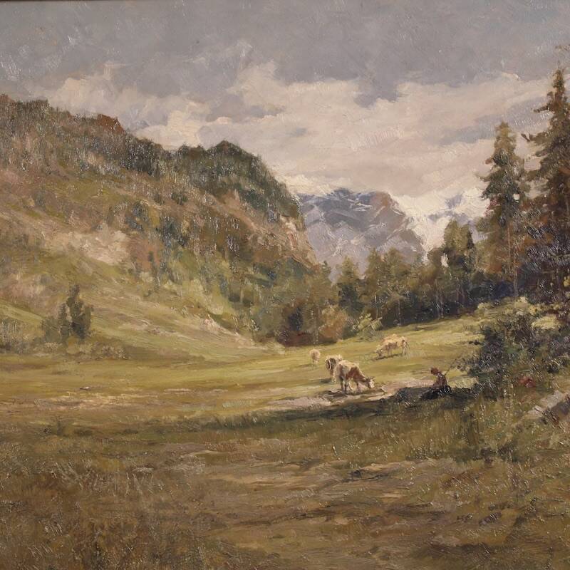 Italian landscape painting signed Giuseppe Gheduzzi from the 20th century