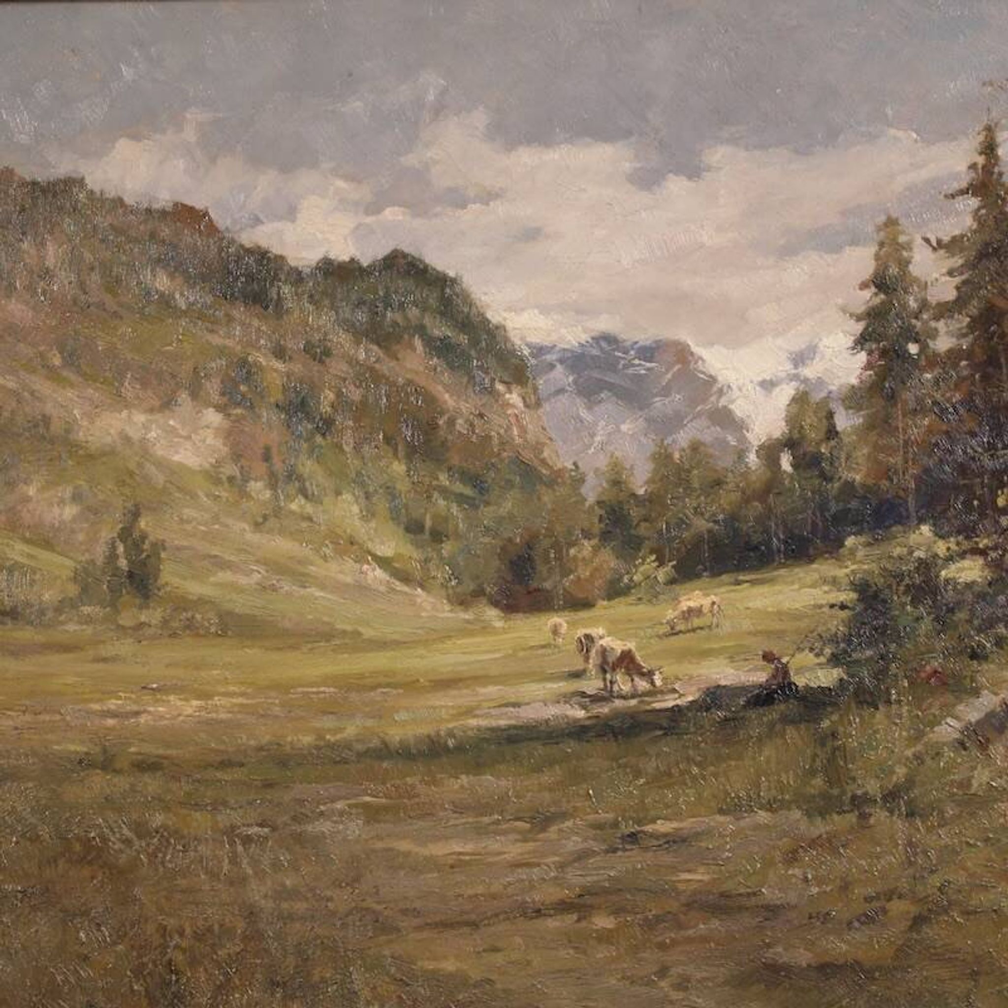 Italian landscape painting signed Giuseppe Gheduzzi from the 20th century