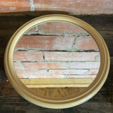 Vintage 80s Round TIGER Design Mirror, Beige Plastic #C893