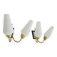 Pair of brass wall lights with double white tube lights. 70s