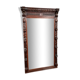 Renaissance mirror in solid oak with brown patina circa 1850, 165x97 cm
