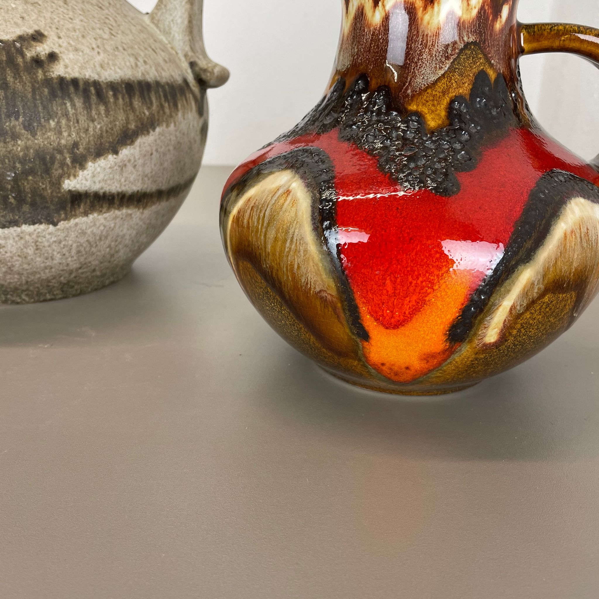Set of Two Pottery Fat Lava Vases "Multi-Color" by Scheurich, Germany, 1970s