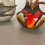 Set of Two Pottery Fat Lava Vases "Multi-Color" by Scheurich, Germany, 1970s