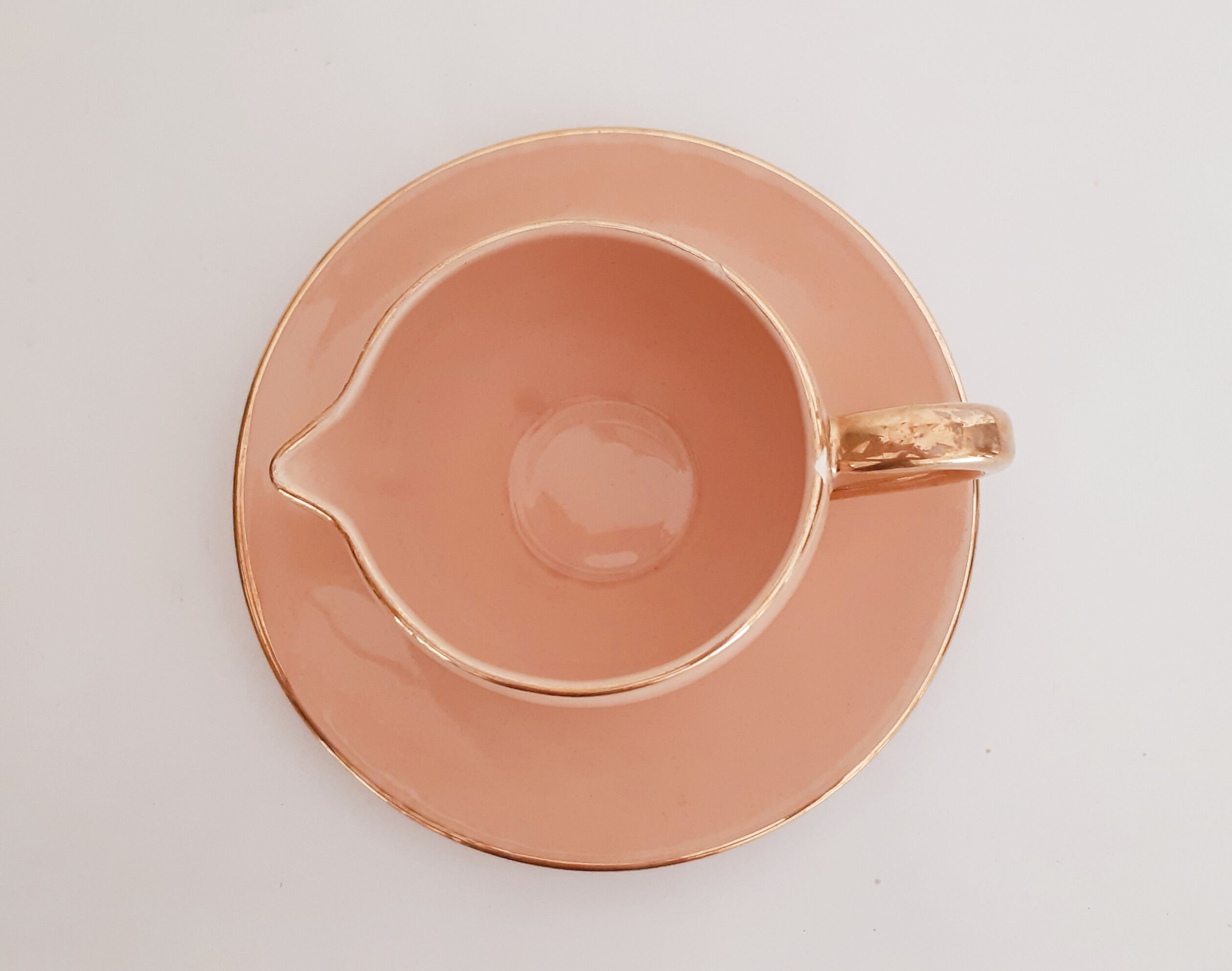 Cup pourer in pink and gold earthenware, vintage