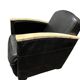 Pair of leather armchairs with marquetry armrests