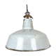 Industrial light grey enamel factory lamp with cast iron top, 1950s