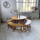 Set of round table and 4 rounded benches, 1950