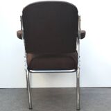 Space age designer armchair with chrome base and brown fabrics vintage 1960