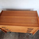 Vintage light oak chest of drawers, brass base