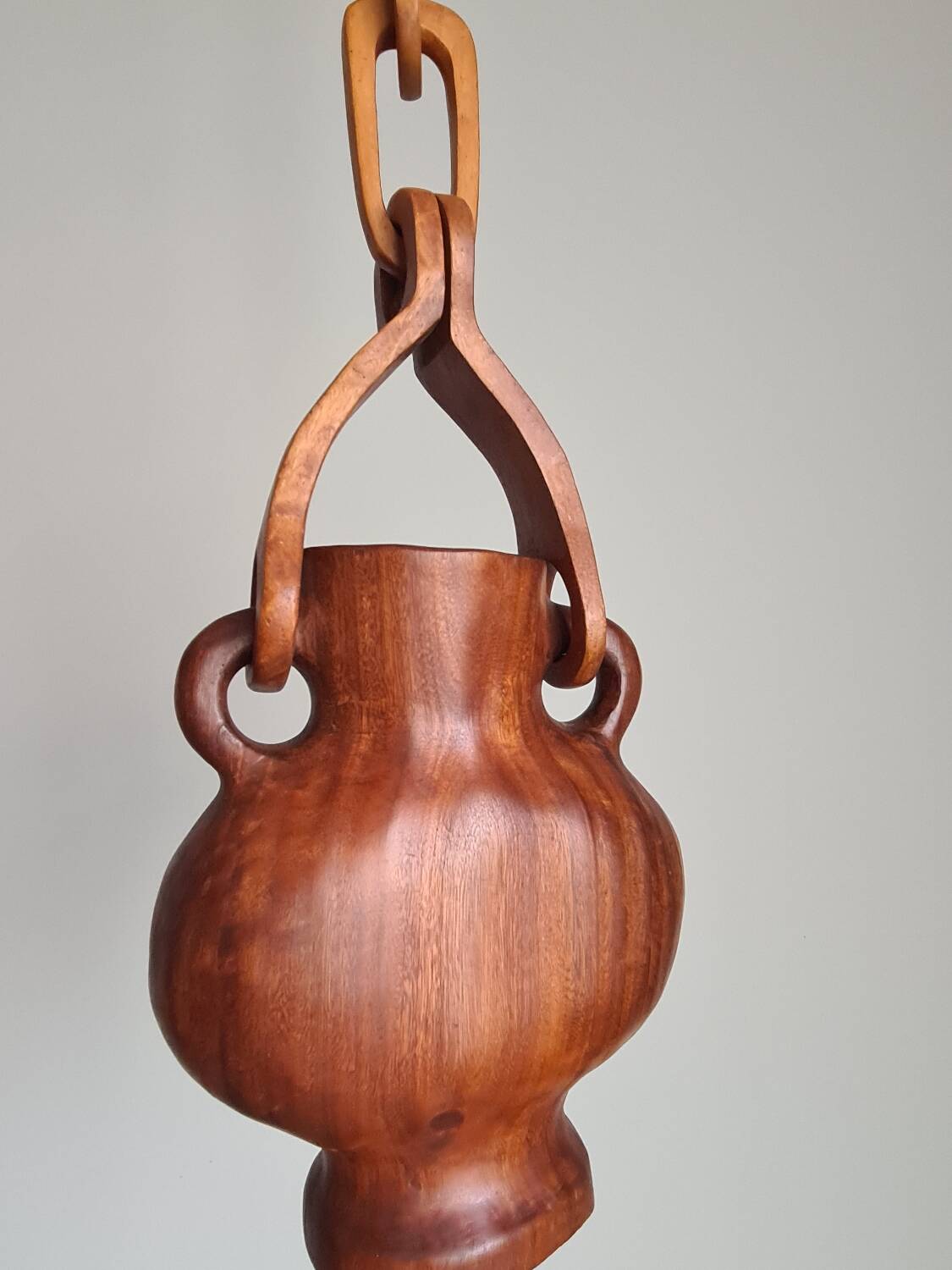 Hanging vase in solid wood carved / handcrafted / 1960