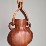 Hanging vase in solid wood carved / handcrafted / 1960