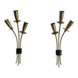 Pair of vintage wall lamps, solid brass, France 1950
