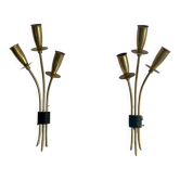 Pair of vintage wall lamps, solid brass, France 1950