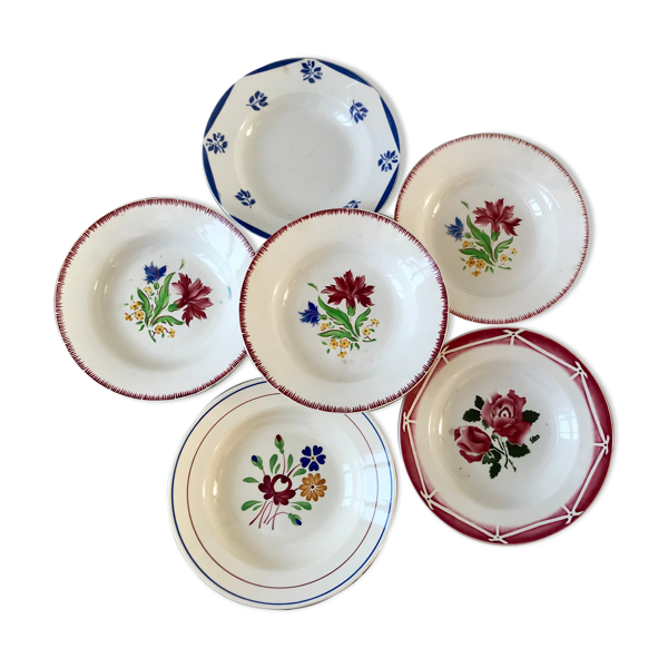 Lot de 6 assiettes creuses dépareillées Digoin Sarreguemines et Lunéville années 40