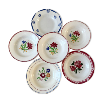 Lot de 6 assiettes creuses dépareillées Digoin Sarreguemines et Lunéville années 40