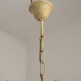 Italian vintage metal chandelier with 8 lights, Mathias bouquet, pink flowers.